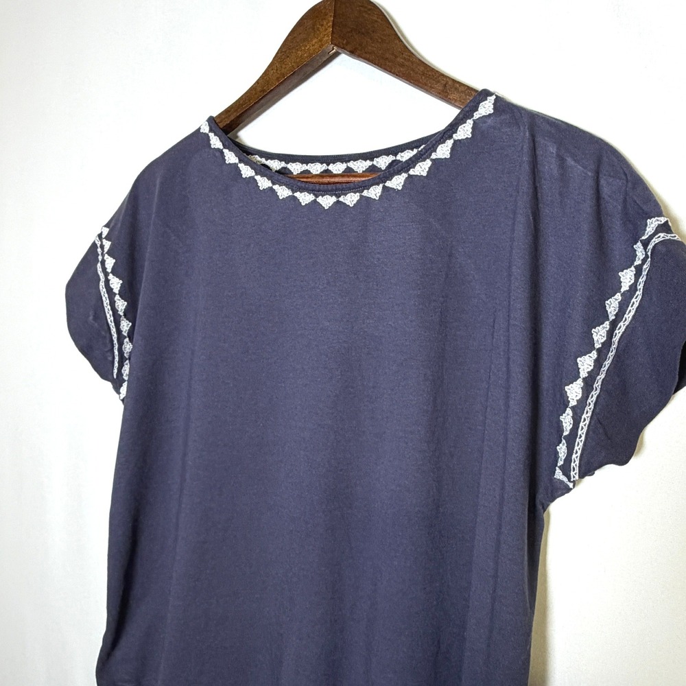 Pure Jill J. Jill Navy Blue Embroidered Cap Sleeve Tee Cotton Modal Large 241831